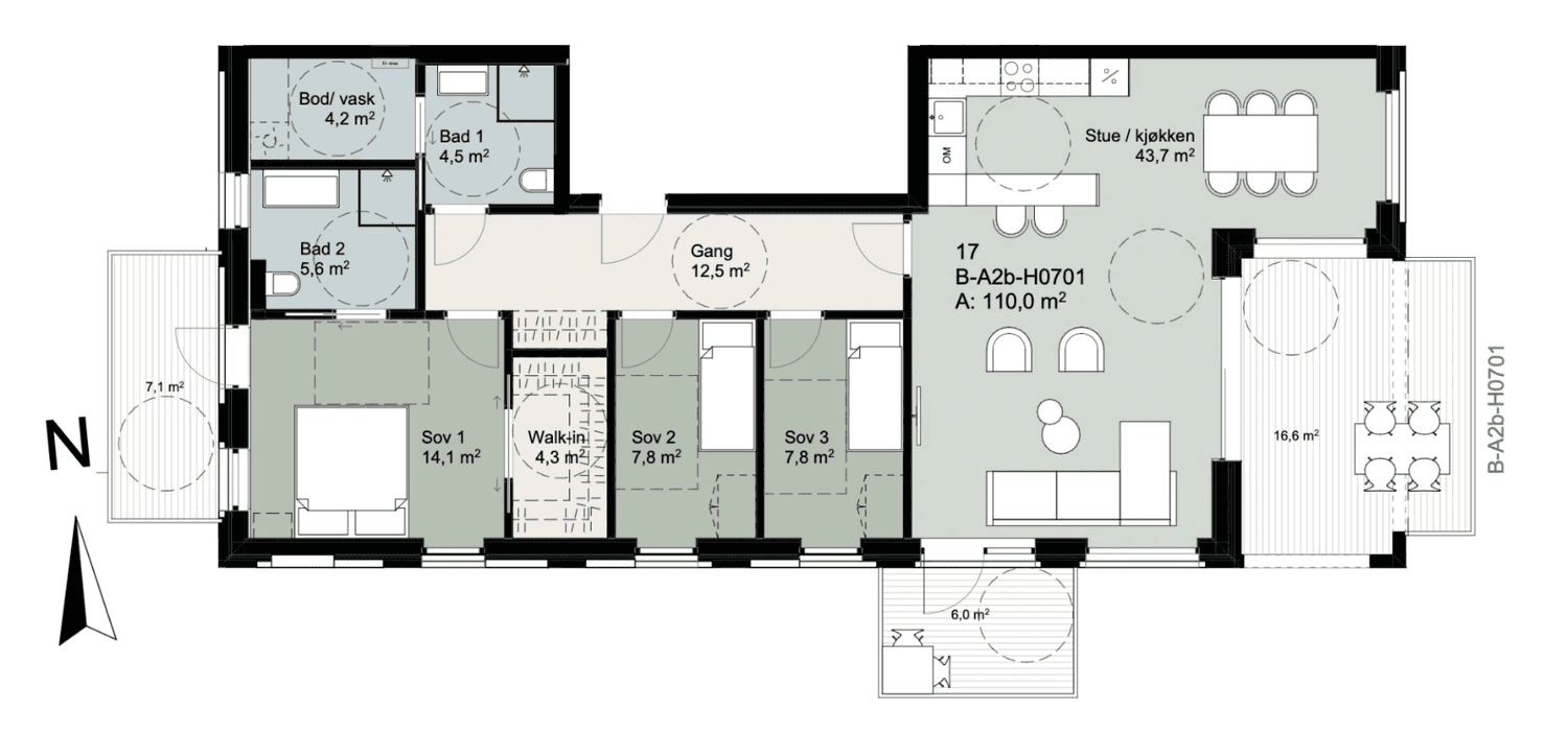 110 m² BRA-i – 7. etasje – 3 soverom – kr. 12 850 000